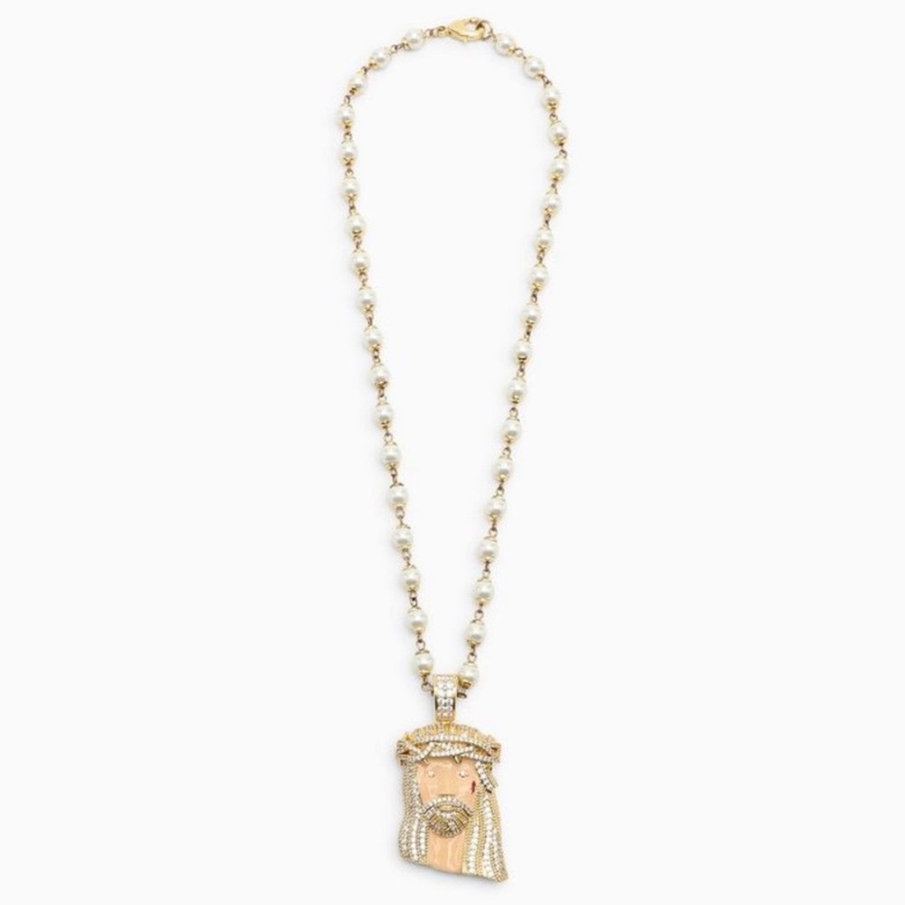 NWOT 1989 Studio Jesus Pendant Gold Toned Short Necklace pearl detail